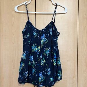 Vintage garage Floral Navy Blue Strap Tank Top